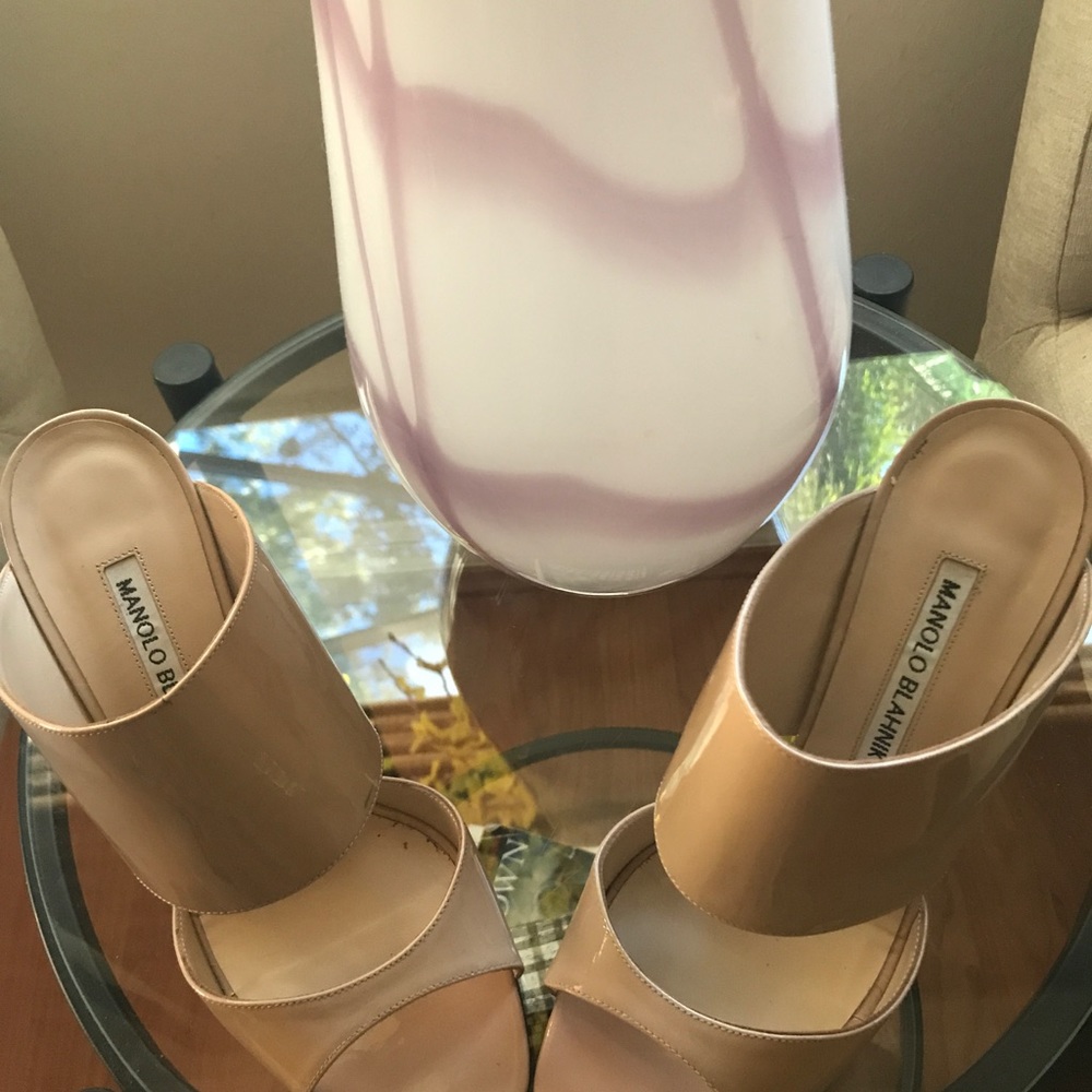 MANOLO BLAHNIK nude Ripta double-band mule slide - Picture 6 of 8